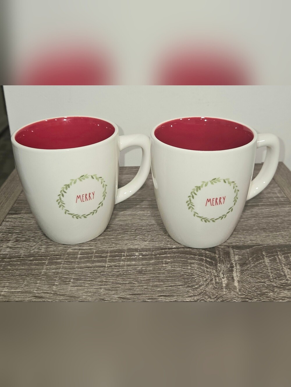 Lot of 2 Rae Dunn “Merry” Ceramic Coffee Mug-Cup Christmas Decor SEE DESCRIPTION